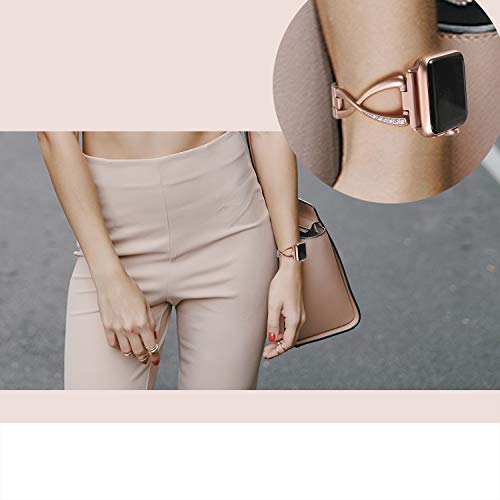 Secbolt Bands Compatible With Apple Watch Band 38Mm 40Mm 41Mm Iwatch Se Series 8/7/6/5/4/3/2/1 Women Dressy Jewelry Stainless Steel Accessories Wristband Strap, Gold #TOP5