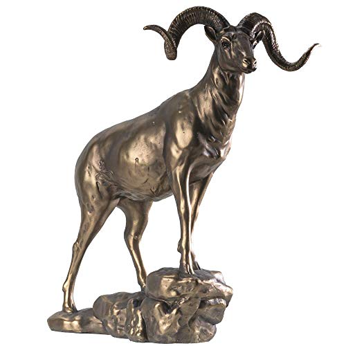 SUMMIT COLLECTION 10 inch Length Bighorn Mountain Ram Sheep Figurine Statue Bronze Painted Cold Cast Resin Decorative Wildlife Sculpture Home Decor