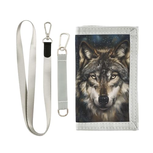 Sletend Wolf Novelty Kids Wallet Fun Print Keychain Ring & Multi-Pocket Layout, Durable Nylon for School Outings & Travel Great Birthday Gift for Children