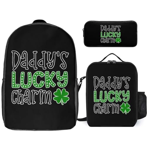 Daddy'S Lucky Charm Classic Backpack Lunch Bag Pencil Case 3 Piece Set Travel Daypack