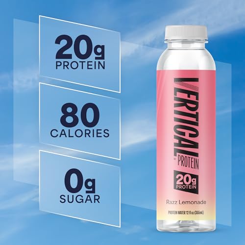 Image of Vertical Protein New Formula Razz Lemonade Ready to Drink w / 20g of Whey Isolate, Clear Post Workout Recovery Drinks, No Artificial Sweeteners, Low Calorie, Pack of 12 Protein Water Drinks