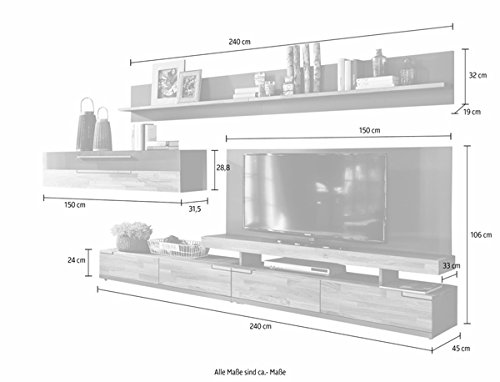 Arte M Wohnwand Anbauwand 6-teilig in eiche / cubanit - 474877 - 4251226124711 Arte M Wohnwand Anbauwand 6-teilig in eiche / cubanit - 474877