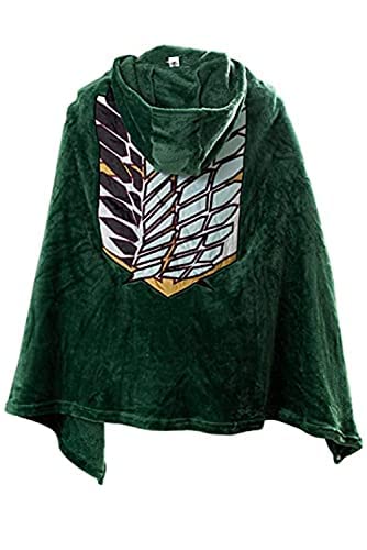 Scout Regiment Cloak Blanket Survey Corps Cape Hoodie Anime Cosplay Costume Outfit (Green, X-Large)