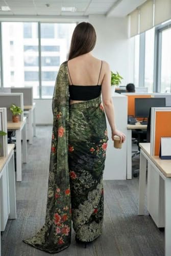 Image of KASHVI SAREES Printed Georgette Saree With Unstitched Blouse Piece -AI OF 1714 1