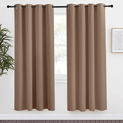 NICETOWN Grommet Top Blackout Curtain Panel, 55 inches Wide by 78 inches Long, 1 Piece, Cappuccino Color, Thermal Insulated Room Darkening Drape for V