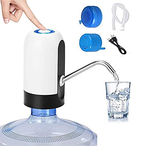 Yangfa Water Bottle Pump USB Charging Automatic Drinking Water Dispenser for 2-5 Gallon Bottle with 2PCS Non-Spill Caps for Home, Office, Travel,Kitchen，Portable Water Dispenser for Camping (White)