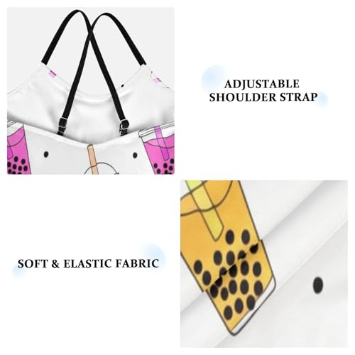 Cartoon Bubble Tea Girls' One-Piece Swimwear with Adjustable Shoulder Strap, Beach Bathing Suits Girls, 3-103