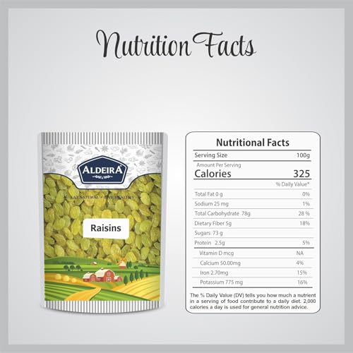 Image of ALDEIRA Premium Seedless Green Raisins 400g | Natural Kishmish | High Fiber Dry Fruits | Rich in Antioxidants & Vitamins | Healthy Snack for Daily Use