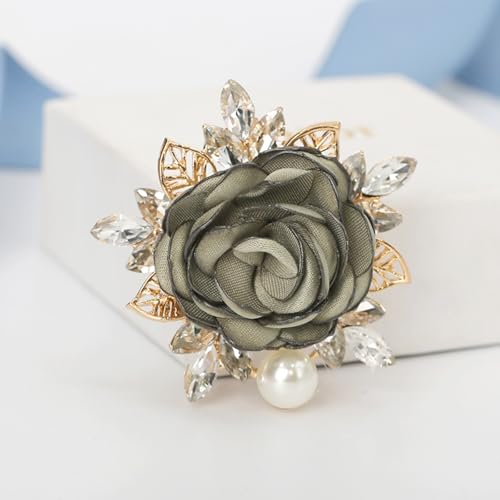 Image of Rose Flower Brooch for Women Large Flower Brooch Elegant Pearl Brooches Handmade Crystal Pearl Pins Fabric Floral Lapel Pin Christmas Valentine's Day Dress Suit Accessories