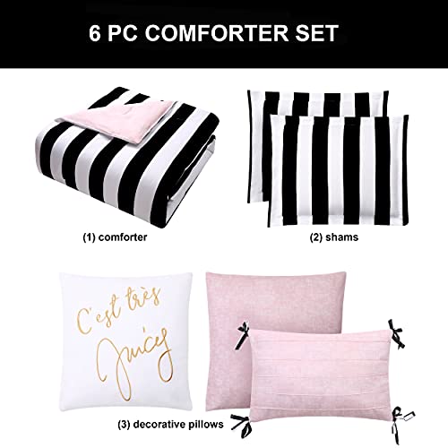 Juicy Couture Jyz010171 Cabana Stripe 6-Piece Reversible Set, King, Canaba Stripe Black #TOP5