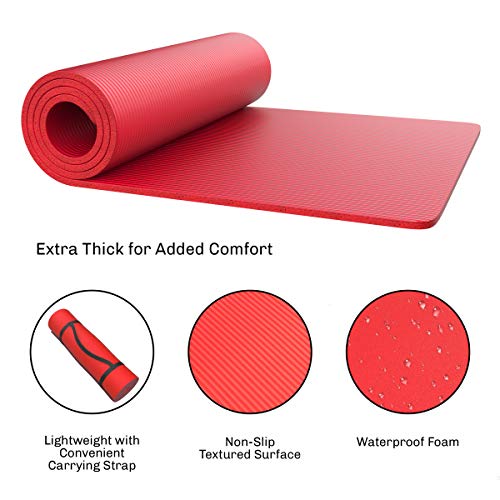 Wakeman Foam Sleep Pad - 0.50In Thick Non-Slip, Lightweight, Waterproof Camping Mat With Carry Handle For Cots, Hiking Or Sleepovers Outdoors (Red) #TOP2