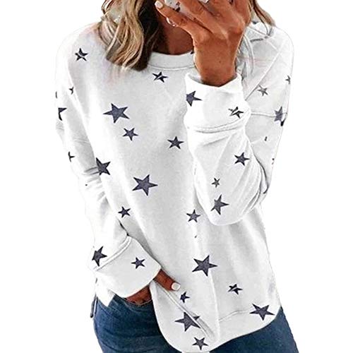 CTMY Women's Star Printed Shirts Loose Plus Size Casual Sweater Long Sleeve Crewneck Blouse Tops Pullover (5XL,White)