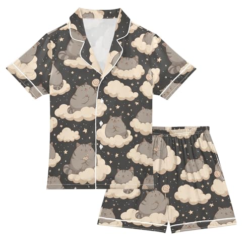 Kitten Cat Cloud Stars Pajamas Set Soft Pjs Sets 2 Piece Short Sleeve Sleepwear Casual Loungewear