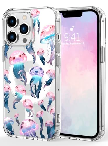 MAYCARI Coque Magnétique pour iPhone 12 Mini, Compatible avec MagSafe, Résistant au Jaunissement, étui Magnétique avec Motif Mignon D'méduse pour Filles et Femmes pour iPhone 12 Mini