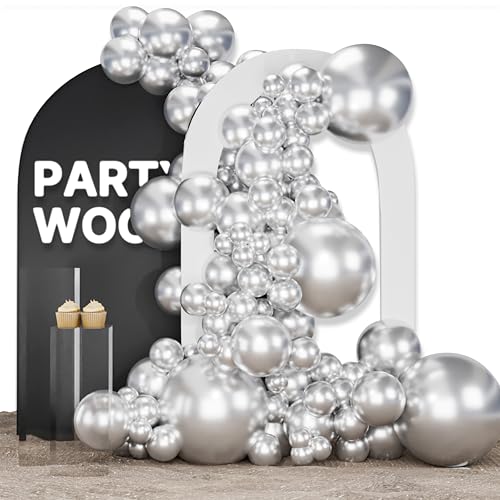 Image of PartyWoo Silver Balloons 155 pcs Different Sizes of 18 12 10 5 Inch Silver Balloon Arch Kit Garland for Birthday Graduation Bachelorette Engagement Bridal Shower Wedding Party Decorations Silver-G102
