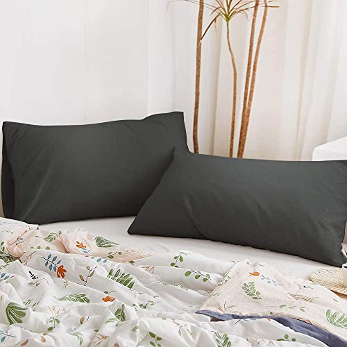 Image of Soft Pillow Covers 21 x 36 Inches - Egyptian Cotton 600 Thread Count Set of 2 Pillow Cover Set Envelope Closure Hotel Quality Pillowcase - Dark Gray