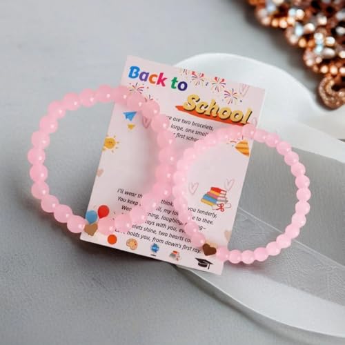 First Day Of Kindergarten Pre-K Back to School Matching Heart Bracelets, Mommy and Daughter Wish String Setracelets Jewelry Gifts (Pink)4