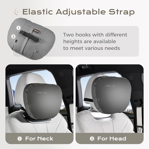 Image of Coverado Car Headrest Pillow Soft Memory Foam Car Neck Support Pillow with Adjustable Strap, Relax Head Muscles Relieve Driving Fatigue, Breathable & Removable Cover