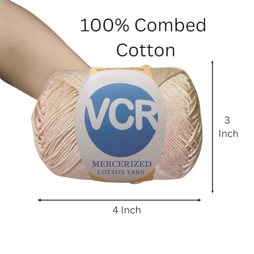 Image of VCR 4 Ply Pastel Peach 100% Mercerized Cotton Yarn, 60 Grams Hank, 190 Meters Length, Cotton Combed Ball, Smooth and Glossy Crochet Yarn for Crochet and Knitting, Pack of 1, Suitable for DIY Crafts