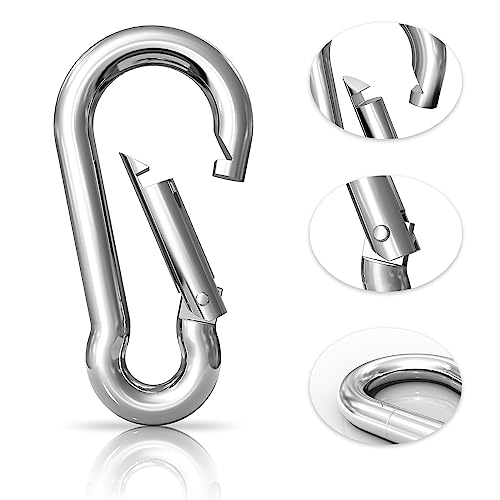 4pcs Karabinerhaken Edelstahl 8 x 80mm, LISOPO Groß Karabiner mit Schnappverschluss belastbar Karabinerhaken Premium-Qualitätsstahl für alle Zughilfen und Griffe mit Einer Öse