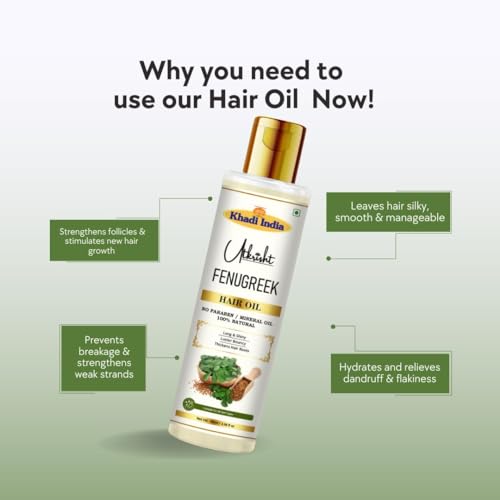 Image of Khadi Fenugreek (Methi) Hair Oil 100ml | Ayurvedic Herbal Hair Oil for Hair Growth, Shiny & Long Hair | Non Sticky, Paraben & Mineral Oil Free | For All Hair Types | Daily Use for Men & Women