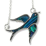 Best Handcrafted Blue Green Abalone Paua Bird Pendant Silver Mood Necklace Jewelry Gift for Women Girls