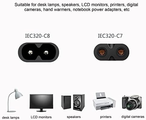 ASHATA IEC 320 C8 to IEC 320 C7 Cable,Male to Female Power Extension Adapter Cord with Switch,IEC 320 C8 to C7 Power Cable for Desk Lamp Speakers, LCD Monitors,Printers,100250V 0.98ft