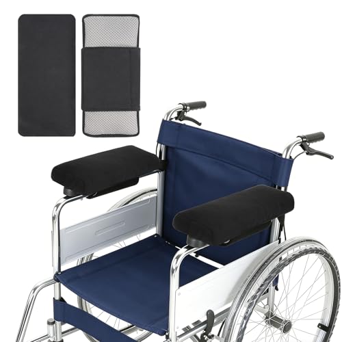 Elderly Wheelchair Armrest Pad (Pair) - Mobility Scooter Elbow Pillow Tray Soft Cushion, PE Hose Filling Accessories Pads for Wheelchair Arm Rest, Office Transport Chairs (Black)