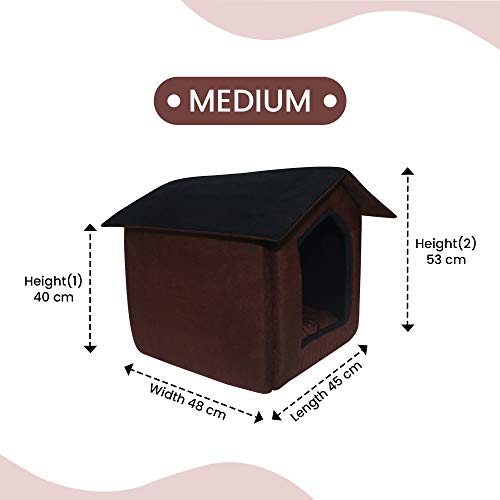 Image of Mellifluous Toy Breed Dogs and Cat Foldable House /Hut Length 45 cm Width 48 cm Height 53 cm (M, Brown-Black)