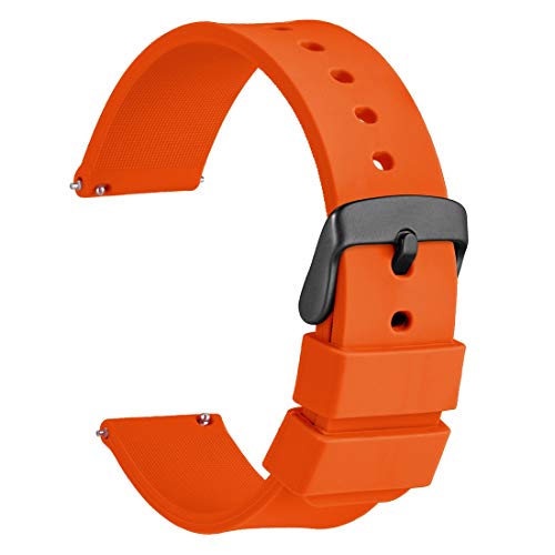 WOCCI Silicone Watch Band 20mm, Soft Rubber Replacement Straps with Quick Release (Orange with Black Buckle)