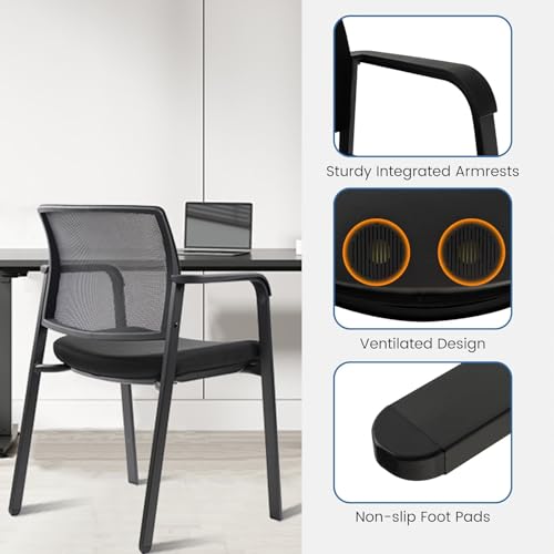 Image of CLATINA Guest Reception Stacking No Wheels Desk Chair, Mesh Back Waiting Room Chairs with Arm Upholstered Fabric Seat and Ergonomic Lumbar Support for Office Conference School Church, Black (2 Pack)