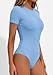PRETTYGARDEN Body Suits for Womens Summer Tops 2026 Casual Short Sleeve Ribbed Fitted Basic Tee Shirts Spring Fashion Clothes (Light Blue,Small)