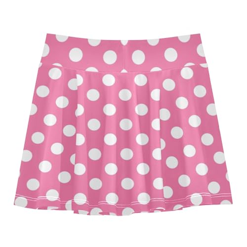Polka Dots Pink Teens Soft Polyester Tennis Skirt with Built-in Shorts for Activewear Age 3-44