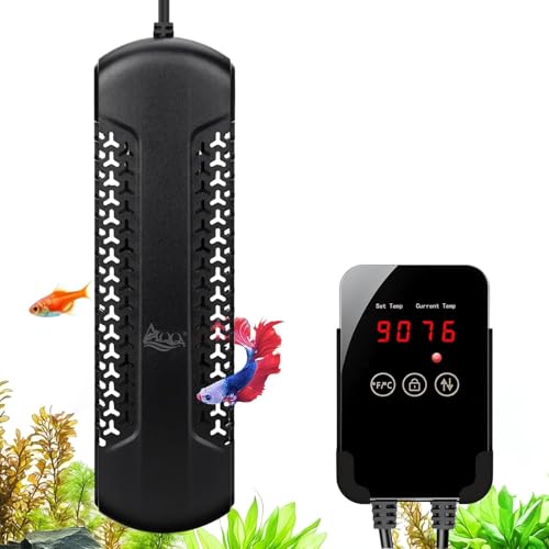 AQQA Aquarium Heizung 1200W Tauch Aquarium Heizstab mit Externem LED Thermostat Controller Einstellbare Heizer für Aquarium Überhitzungsschutz für 650-1060L Süßwasser Salzwasser