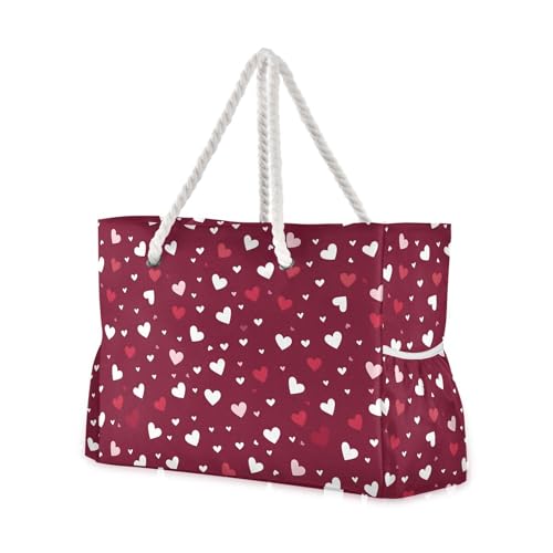 MNSRUU Large Beach Bag for Women, Heart Checked Tote Travel Gym Swim Bag4