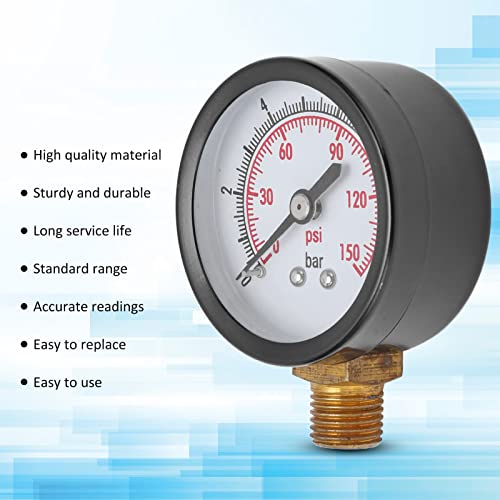 Conexión G1/4in Manómetro Monitoreo de Líquidos, Aleación de Latón Acero Manómetro de Prueba de Presión de Agua Lleno de Líquido 0‑10 Bar 0‑150 Psi