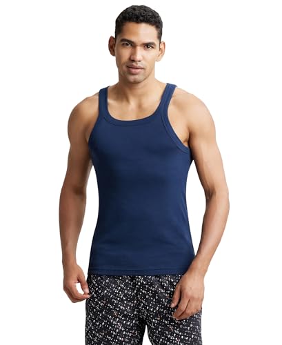Image of Jockey US26 Men Super Combed Cotton Rib Square Neck Gym Vest - White