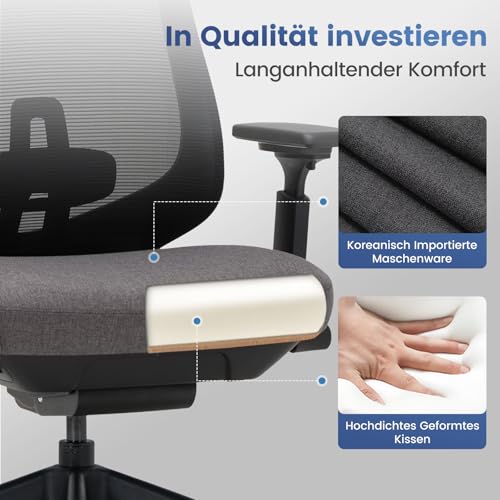 COLAMY XK01 Atlas Chefsessel Ergonomischer Netz‑Bürostuhl mit hoher Rückenlehne, Verstellbarer Kopfstütze & 4D‑Armlehnen, Schiebesitz… – Ansicht 7