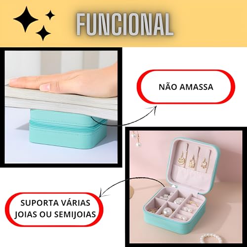 Porta Joias Portátil Resistente Com Zíper Compacto Estojo Maleta Para Viagem E Casa