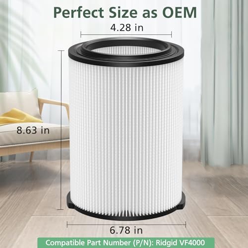 2 pack vf4000 replacement filter for ridgid standard wetdry vac filter vf4000 compatible with ridgid vacs wet dry 5-20 gal 6-9 gal husky vacuum amp craftsman shop vacuum 17816 9-17816