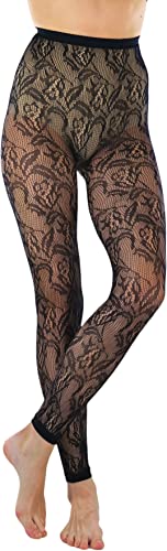 Image of ToBeInStyle Women's Single Floral Lace Fishnet Tights Footless & Stirrup Design