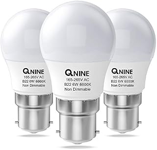QNINE Cool White Bayonet Light Bulb, 6W (60W Equivalent), 550lm, B22 LED Golf Ball Bulb, 6000K, Non-Dimmable, 3 Pack