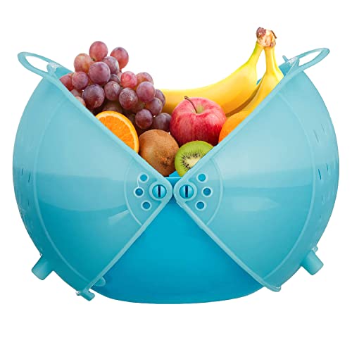 Kuber Industries Plastic Drain Basket/Washing Bowl For Fruits, Vegetables, Pasta, Poha With Swinging Lid (Blue)-50KM01830