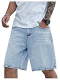 Verdusa Men's Jorts Baggy Jean Shorts Mid Waist Vintage Summer Denim Shorts Medium Wash Medium