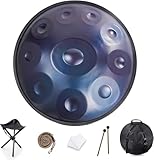 YAYUZEST Advanced Adult Handpan, 22-Inch 10-Note 440Hz D Minor Kurd Steel Drum with Soft Bag, 2 Mallets, Stand and Dust-Free Cloth (Blue)