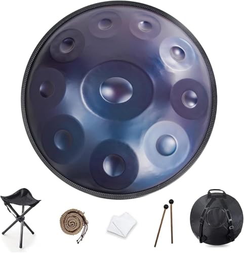 YAYUZEST Advanced Adult Handpan, 22-Inch 10-Note 440Hz D Minor Kurd Steel Drum with Soft Bag, 2 Mallets, Stand and Dust-Free Cloth (Blue) by YAYUZEST - Used condition - US$197.99