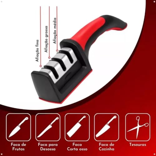 Amolador e Afiador De Facas E Tesouras 3 em 1 Profissional 3 Níveis Amolar Acabamento Ergônomico Aço