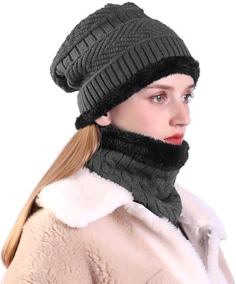 wildmaker Winter Cap & Muffler for Men & Women | Soft Knitted Beanie Cap Soft, Lightweight & Warm | Warm Woollen Beanie Hat for Men & Women | Black-picture-14