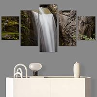 SIGNWIN 5 Panel Canvas Wall Art Mountain Waterfalls for Home Decorations Ready to Hang - 60