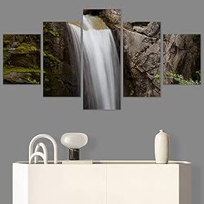SIGNWIN 5 Panel Canvas Wall Art Mountain Waterfalls...